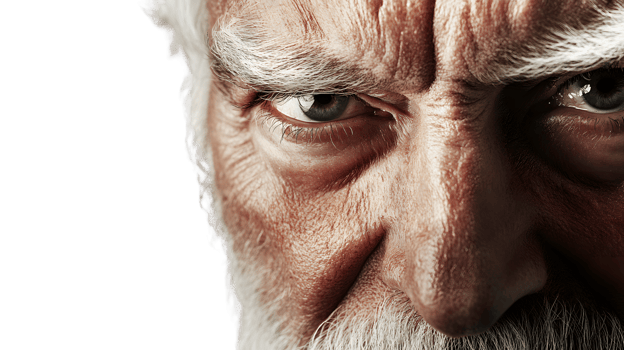 Closeup portrait of a senior mans intense gaze png