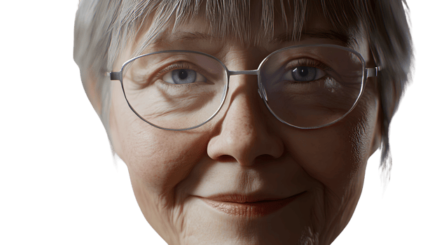 Closeup portrait of a smiling senior woman wearing glasses png