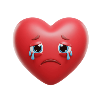 A heart-shaped emoji weeps with sadness, its glossy red surface reflecting a melancholic mood. The teardrops and downturned mouth convey deep sorrow. png