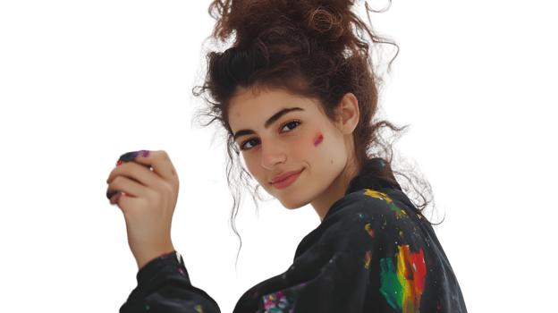 Creative Painter with Vibrant Colors and Expressive Artistic Gesture png