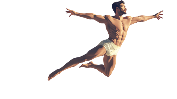 Dynamic Male Figure in MidAir Leap Muscular Anatomy Study for Fitness Dance and Artistic Co png