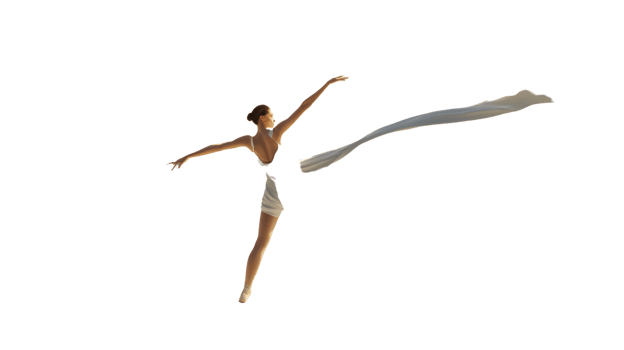 Elegant Ballerina in Graceful Pose with Flowing Fabric Perfect for Dance Art and Performance png