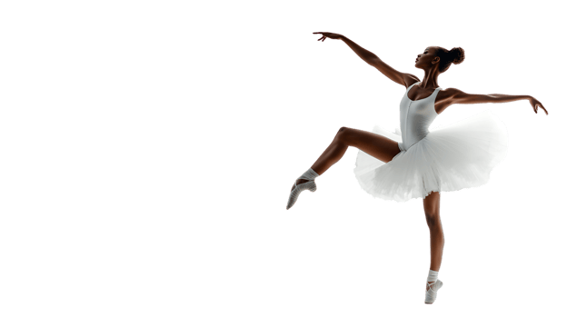 Elegant Ballerina in White Tutu Performing a Graceful Leap png