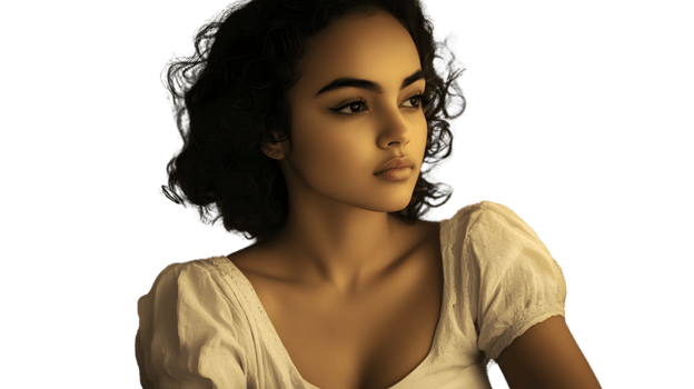Elegant Woman in Soft Lighting with Vintage Style Clothing png
