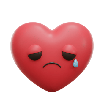A heart-shaped emoji weeps a single tear. Its downturned eyes and sad mouth convey deep sorrow. The 3D render gives it a soft, melancholic feel. png