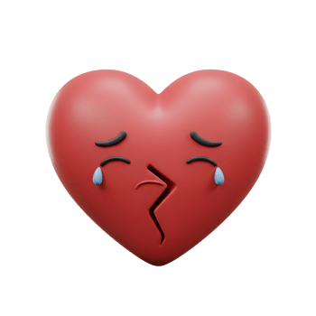A 3D-rendered heart, cracked and tearful, expresses profound sadness. The simple yet poignant image evokes feelings of heartbreak and loss. png
