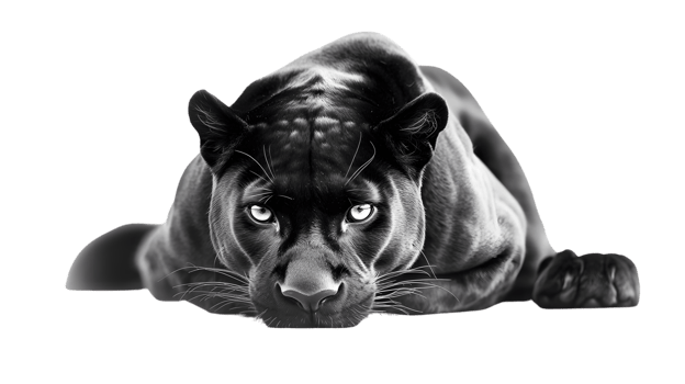 Intense Black Panther Portrait in Monochrome Detailed Wildlife Photography Focused Animal Eye png