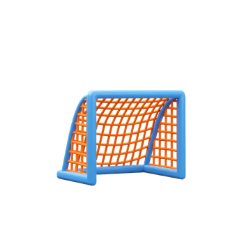 A cheerful 3D rendering of a small soccer goal, boasting vibrant blue and orange hues. Its playful design evokes a sense of fun and lightheartedness. png
