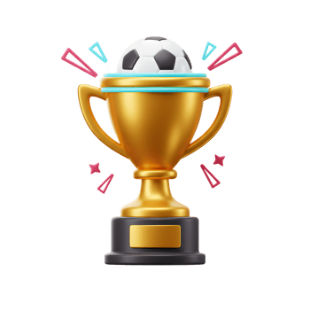 A gleaming golden trophy proudly displays a soccer ball, surrounded by playful celebratory bursts. Joyful and celebratory png