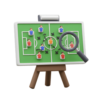 Analyzing strategy on a board with a magnifying glass focused png