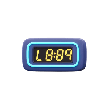 A retro-styled digital clock glows with a vibrant neon blue frame and bright yellow LED numbers, creating a cool and futuristic vibe. png