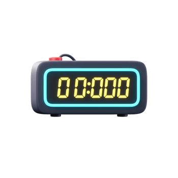 A stylish retro digital clock displays midnight, its neon-lit digits glowing against a dark background. A minimalist design with a vibrant, futuristic mood. png
