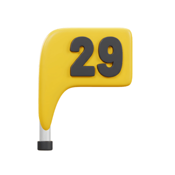 A cheerful yellow sign boldly displays the number 29. Its playful 3D design and simple style create a fun, memorable image. png