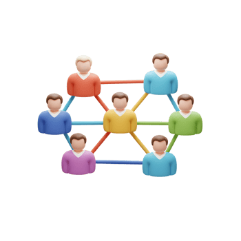 A captivating network of colorful 3D figures interconnected, forming a vibrant and engaging visual. The cheerful mood is palpable. png