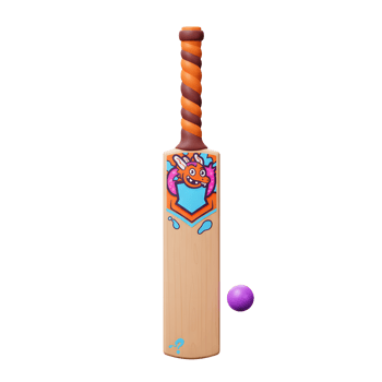 A fun, cartoon dragon adorns this wooden cricket bat. Paired with a purple ball, it's ready for playful games png