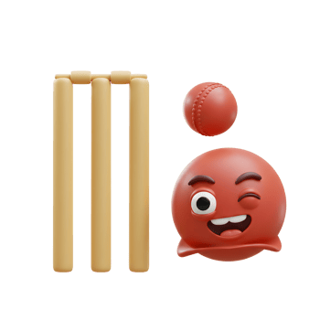 A mischievous cricket ball emoji winks playfully near wickets. The scene is bright and cheerful, full of fun and energy. Perfect for sports fans png