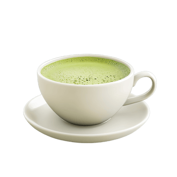 A white cup of matcha tea sits on a saucer png