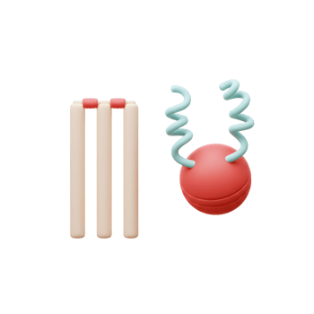 A charming cartoon cricket scene A red ball with whimsical curls zooms towards three friendly wickets. Fun, playful, and sporty png