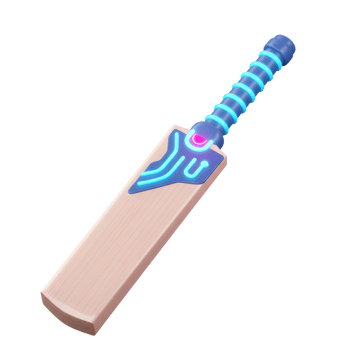 A sleek cricket bat, its wooden body enhanced by vibrant neon blue accents and a glowing pink core. Cool, futuristic design png