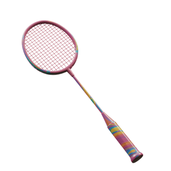 A playful badminton racket bursts with rainbow hues Its pastel pink frame and vibrant swirl grip create a fun, energetic vibe. png