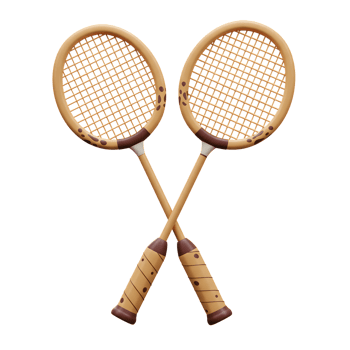 Two charming, rustic wooden rackets, adorned with playful brown spots, cross playfully against a bright white background. A touch of whimsical charm. png