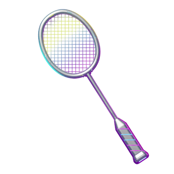 A vibrant badminton racket shines, its metallic frame gleaming with iridescent rainbow hues. A stylish and modern design. png
