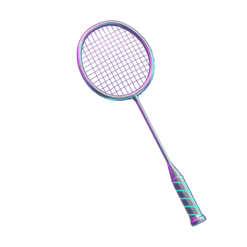 A sleek, metallic badminton racket gleams with iridescent purple and teal accents. The detailed head and grip exude a modern, sporty feel. png