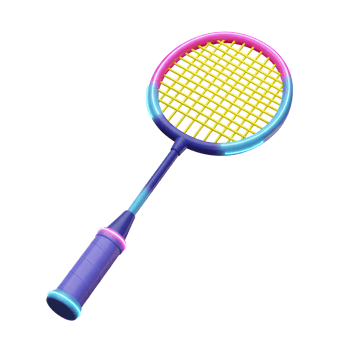 A stylish badminton racquet pops with neon blue, pink, and yellow accents. The vibrant colors and sleek design make it eye-catching. Ready for action png