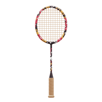 A playful badminton racket with a striking abstract design. The colorful frame and handle add a fun, energetic vibe. Perfect for a game png
