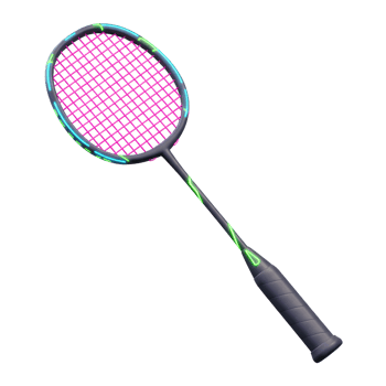 Catchy neon accents pop on this sleek badminton racket. The pink and purple mesh contrasts stylishly with the dark gray handle. Ready for a game png