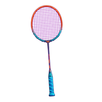 A dynamic badminton racquet shines with neon accents against a clean white background. The purple mesh and blue grip create a striking visual. Energetic and stylish png