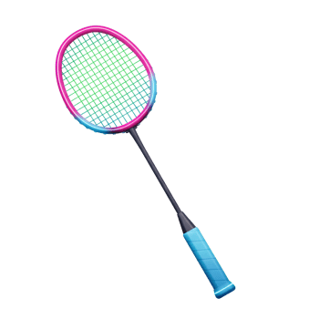 A stylish badminton racket with a radiant pink and blue gradient frame. The sleek design is perfect for a fun, energetic game. png