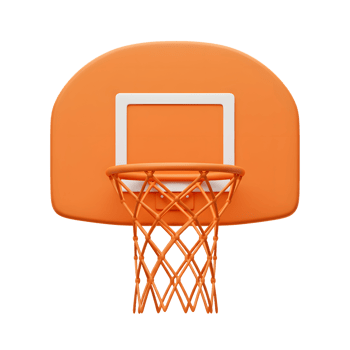 A vibrant orange basketball hoop stands out against a white background. The minimalist design features a simple backboard and net, creating a clean and modern aesthetic. png