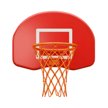 A vibrant red basketball backboard and bright orange hoop create a bold, minimalist image. Simple yet striking, it evokes a sense of sporty energy. png