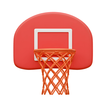 A vibrant coral basketball hoop stands out against a white background. The simple, 3D design creates a clean and modern aesthetic. png
