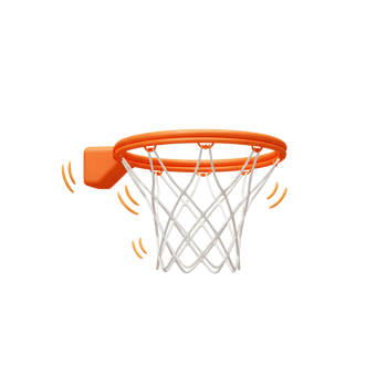 A close-up showcases a basketball hoop with a bright orange rim and crisp white net. The lively colors and clean lines create a dynamic, energetic feel. png