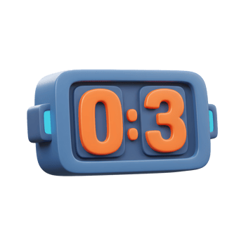A charming, 3D-rendered digital timer shows. The playful design features bright orange numbers on a deep blue background. It's a fun, eye-catching image png