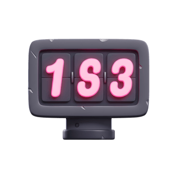 A charming retro flip clock displays the number 153. Pink neon digits glow against a dark stone background, creating a nostalgic and slightly whimsical vibe. png