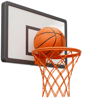 A perfect basketball shot The orange ball cleanly enters the net against a crisp white background. Clean lines, simple elegance. png