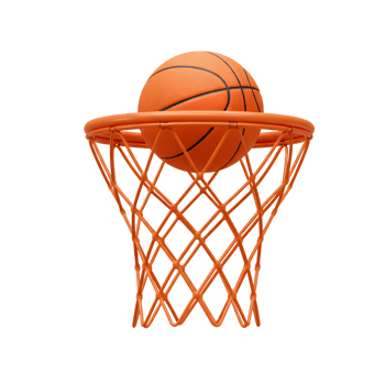 A vibrant orange basketball perfectly nestled in an orange hoop. Clean lines, dynamic pose. Pure sports energy png