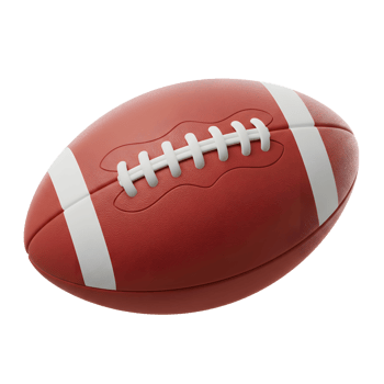 A pristine American football, rendered in a realistic style, rests against a clean white background. The deep red leather and crisp white stripes create a classic look. png