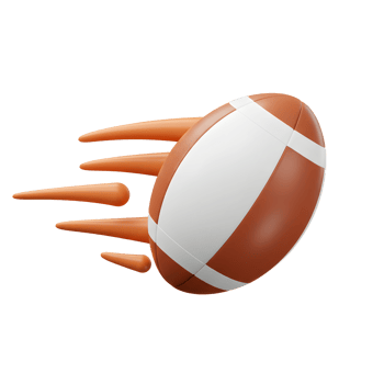 A dynamic image of a rugby ball in motion, streaking across the frame with fiery orange trails, creating a sense of speed and excitement. png