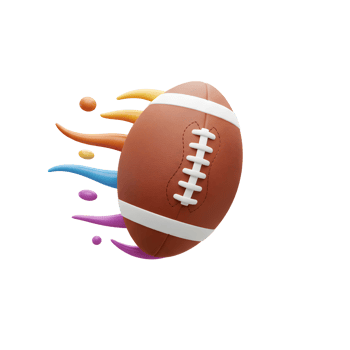 A dynamic image showcases a brown American football seemingly propelled by a colorful, paint-like streak. The vibrant hues and motion create an energetic and exciting mood. png