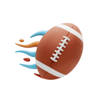 A vibrant 3D rendering of an American football, seemingly speeding forward with a colorful, dynamic trail. The image evokes a sense of energy and excitement. png