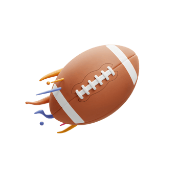 A dynamic 3D rendering of an American football, streaking across a white background with vibrant paint splashes, creating an energetic and playful scene. png