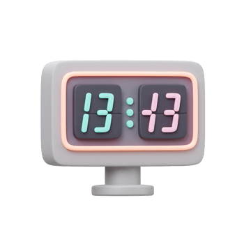 A charming retro-style digital clock, its pastel numbers glowing softly against a dark background within a neon-lit frame. A calming, nostalgic feel. png