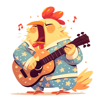 An animated rooster in pajamas singing while playing a guitar png