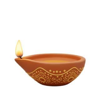A glowing flame dances within an ornate terracotta diya, its golden patterns casting a warm, inviting glow. Perfect for Diwali png