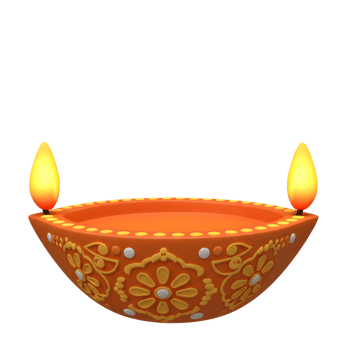 A cheerful orange diya, adorned with intricate yellow floral designs, glows warmly with two bright flames. Perfect for Diwali celebrations png