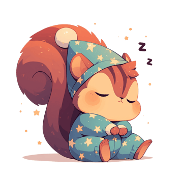 A cartoon squirrel wearing pajamas and sleeping peacefully at night png